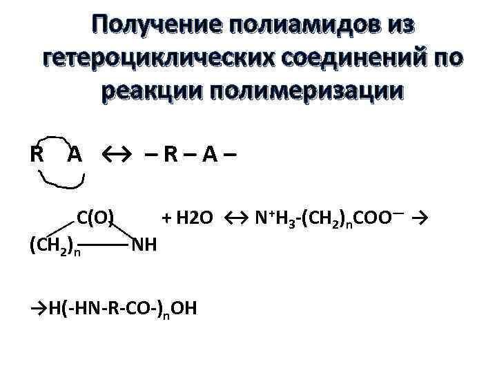 Получение полиамидов из гетероциклических соединений по реакции полимеризации R А ↔ –R–А– С(О) (СН