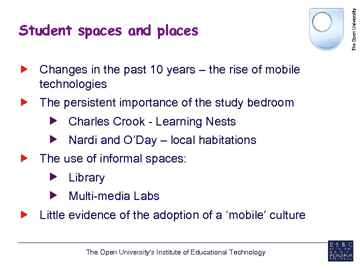 Student spaces and places Changes in the past 10 years – the rise of