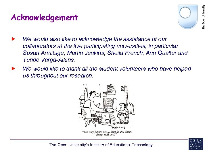 Acknowledgement We would also like to acknowledge the assistance of our collaborators at the