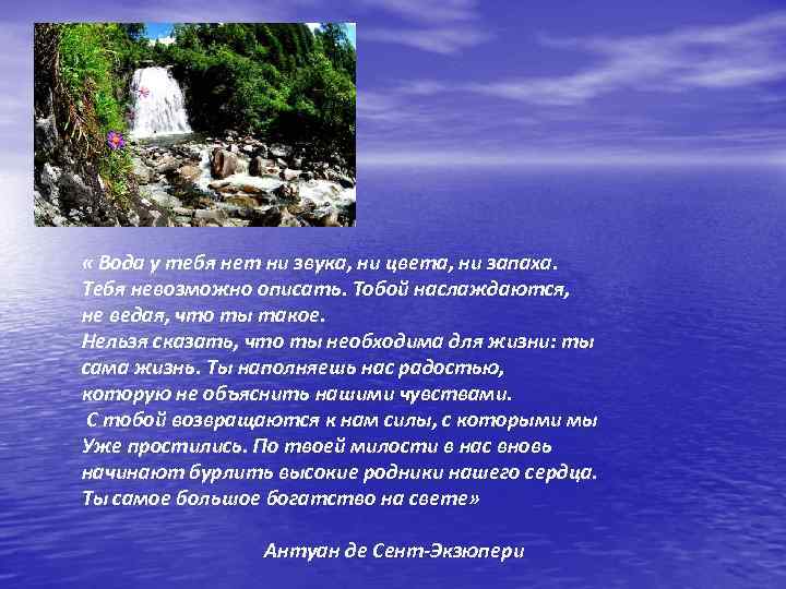  « Вода у тебя нет ни звука, ни цвета, ни запаха. Тебя невозможно