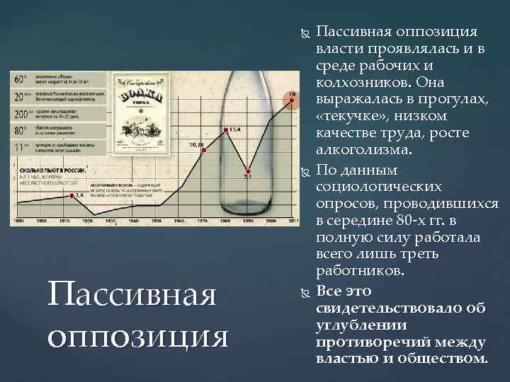 Пассивная оппозиция власти проявлялась и в среде рабочих и колхозников. Она выражалась в прогулах,