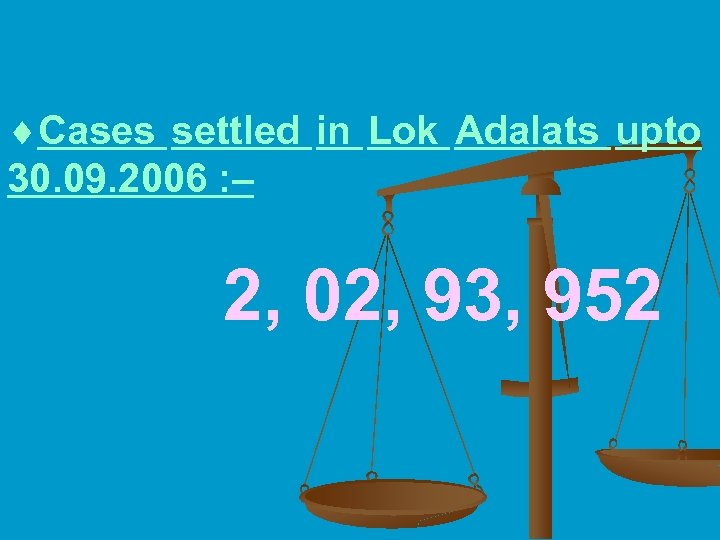 ¨Cases settled in Lok Adalats upto 30. 09. 2006 : – 2, 02, 93,