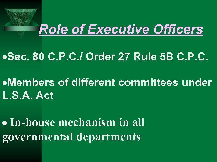  Role of Executive Officers ·Sec. 80 C. P. C. / Order 27 Rule