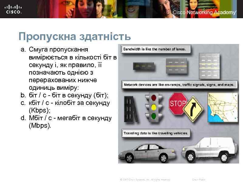 Пропускна здатність a. Смуга пропускання вимірюється в кількості біт в секунду і, як правило,
