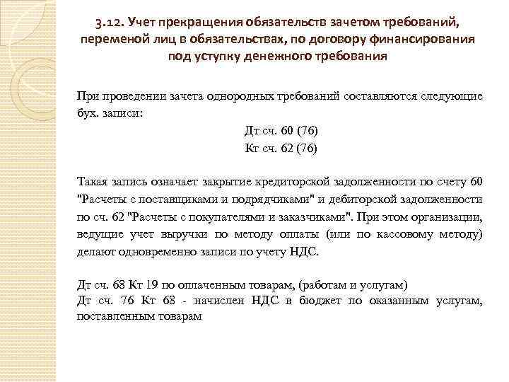 Прекращение обязательств зачетом схема