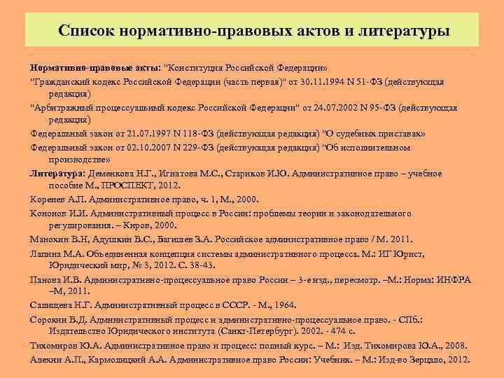 Нормативные списки. Список нормативно правовых актов. Список литературы нормативно-правовые акты. Список использованных нормативных правовых актов. Административный нормативно правовой акт.