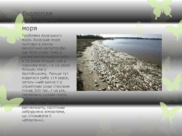 Екологіля Азовського моря Проблема Азовського моря. Азовське море сьогодні є зоною екологічної катастрофи. Ще