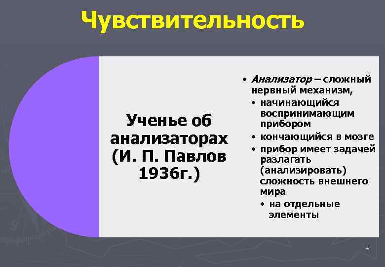 Чувствительность Ученье об анализаторах (И. П. Павлов 1936 г. ) • Анализатор – сложный