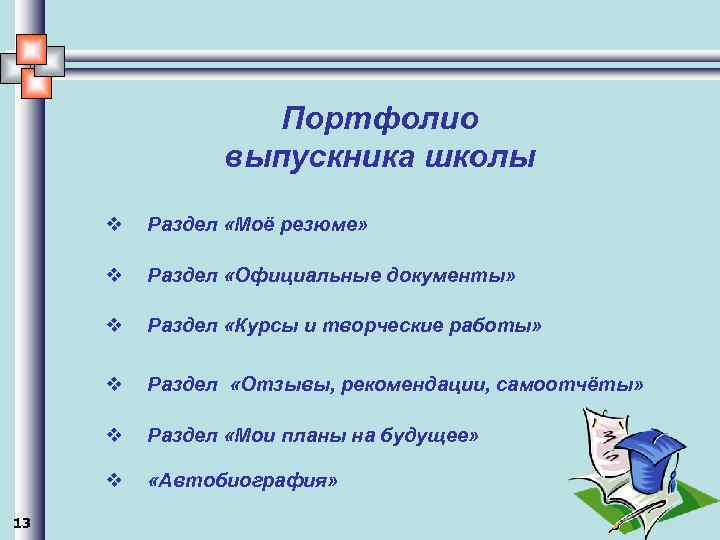 Портфолио выпускника школы v v Раздел «Официальные документы» v Раздел «Курсы и творческие работы»