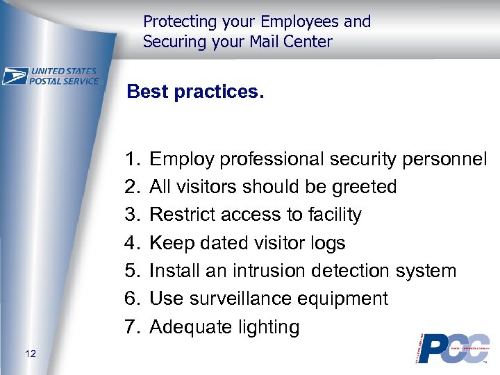 Protecting your Employees and Securing your Mail Center Best practices. 1. 2. 3. 4.