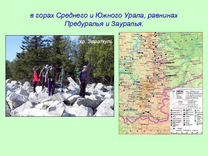 в горах Среднего и Южного Урала, равнинах Предуралья и Зауралья. 