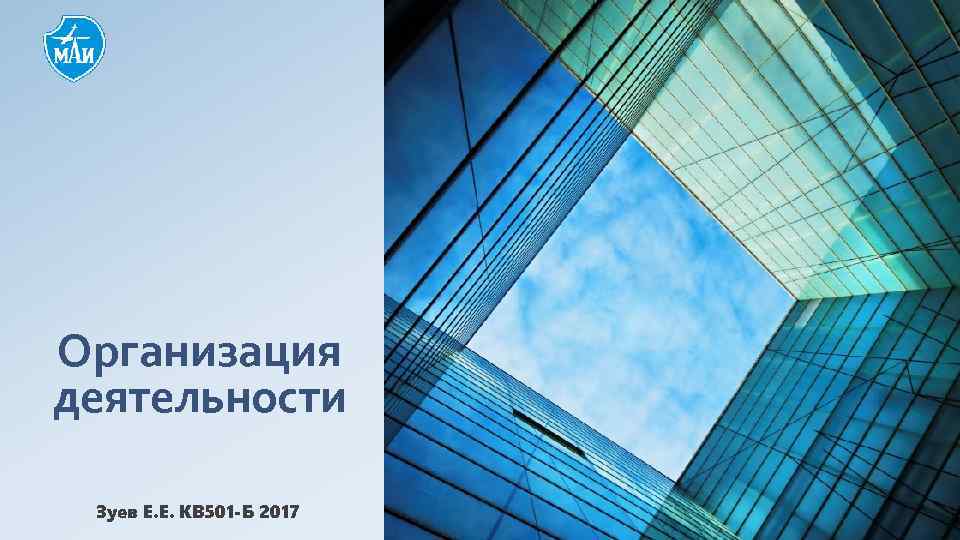 Организация деятельности Зуев Е. Е. КВ 501 -Б 2017 
