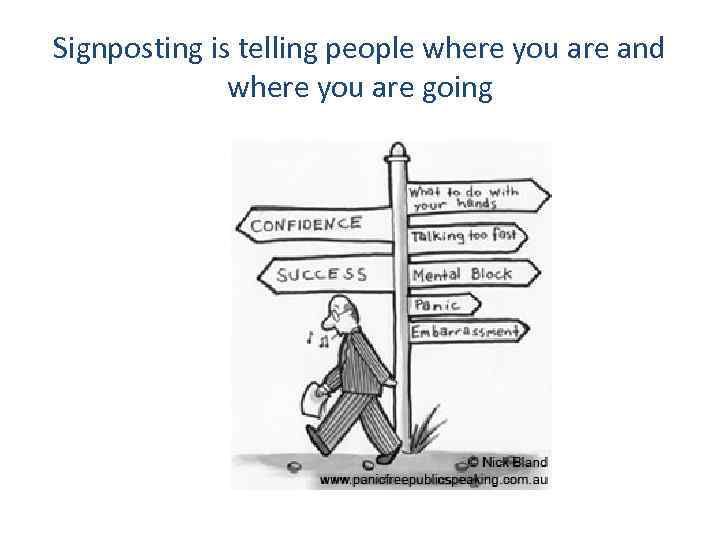 Signposting is telling people where you are and where you are going 