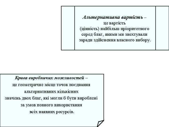Альтернативна вартість – це вартість (цінність) найбільш пріоритетного серед благ, якими ми знехтували заради