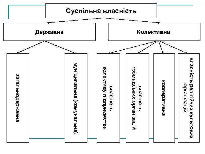 Суспільна власність Колективна Державна власність релігійних культових організацій кооперативна власність громадських організацій власність колективу