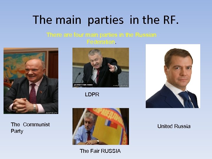 The main parties in the RF. There are four main parties in the Russian
