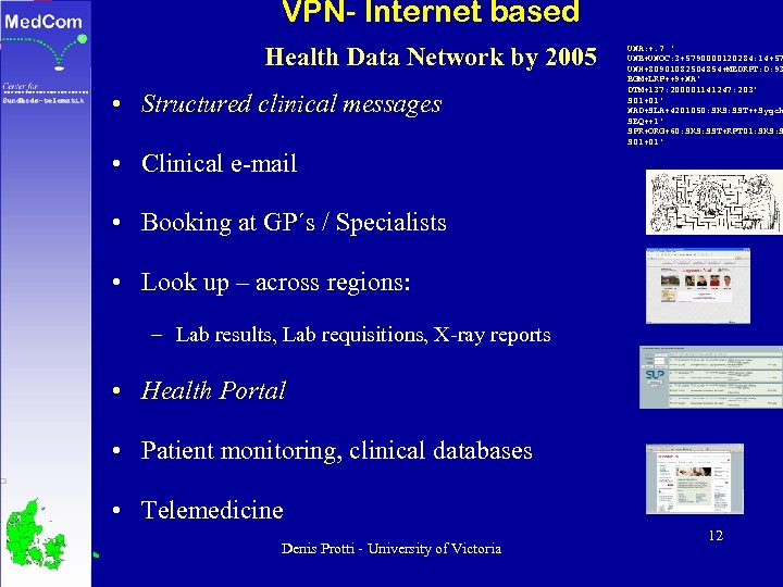 VPN- Internet based Health Data Network by 2005 • Structured clinical messages UNA: +.