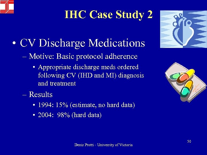 IHC Case Study 2 • CV Discharge Medications – Motive: Basic protocol adherence •