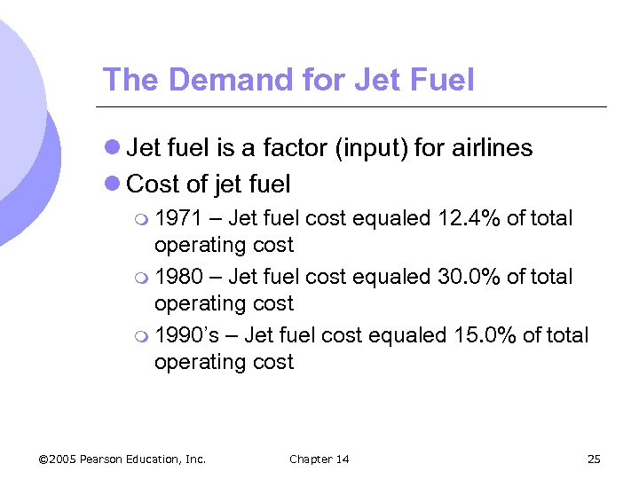 The Demand for Jet Fuel l Jet fuel is a factor (input) for airlines