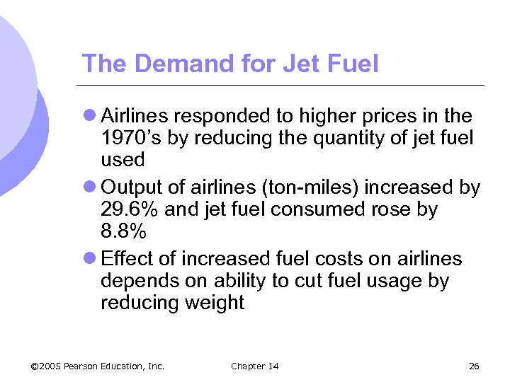 The Demand for Jet Fuel l Airlines responded to higher prices in the 1970’s