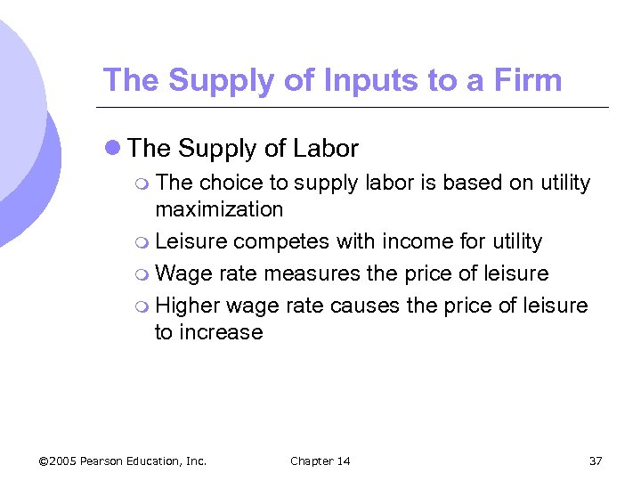 The Supply of Inputs to a Firm l The Supply of Labor m The
