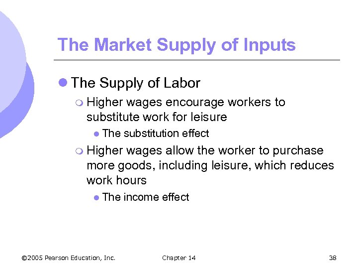 The Market Supply of Inputs l The Supply of Labor m Higher wages encourage