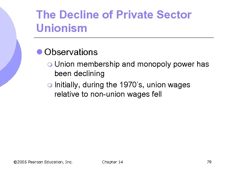 The Decline of Private Sector Unionism l Observations m Union membership and monopoly power