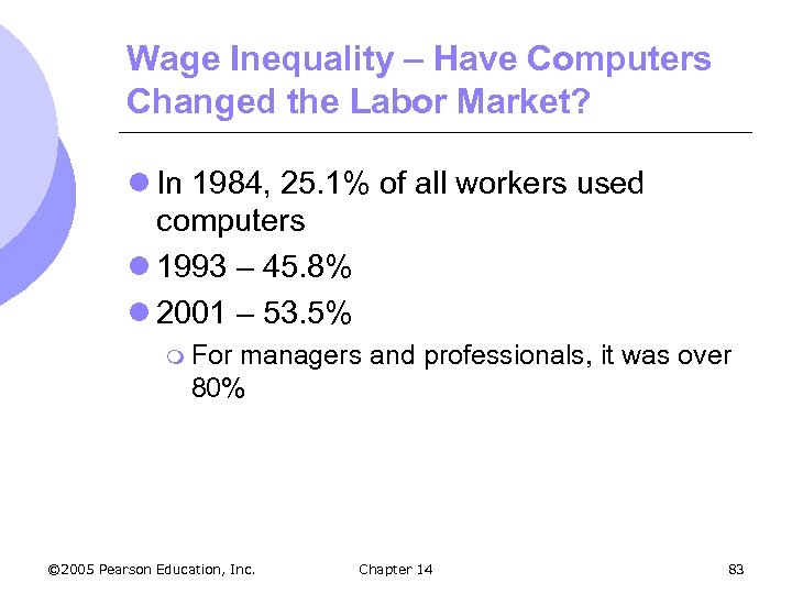 Wage Inequality – Have Computers Changed the Labor Market? l In 1984, 25. 1%