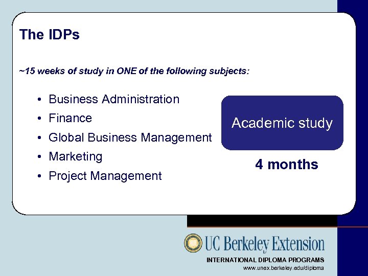 The IDPs ~15 weeks of study in ONE of the following subjects: • Business