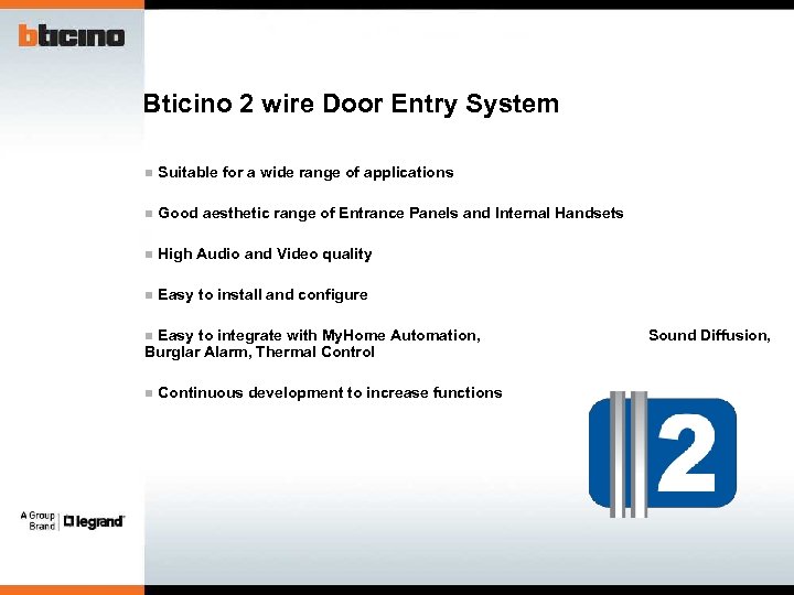 Bticino 2 wire Door Entry System n Suitable for a wide range of applications