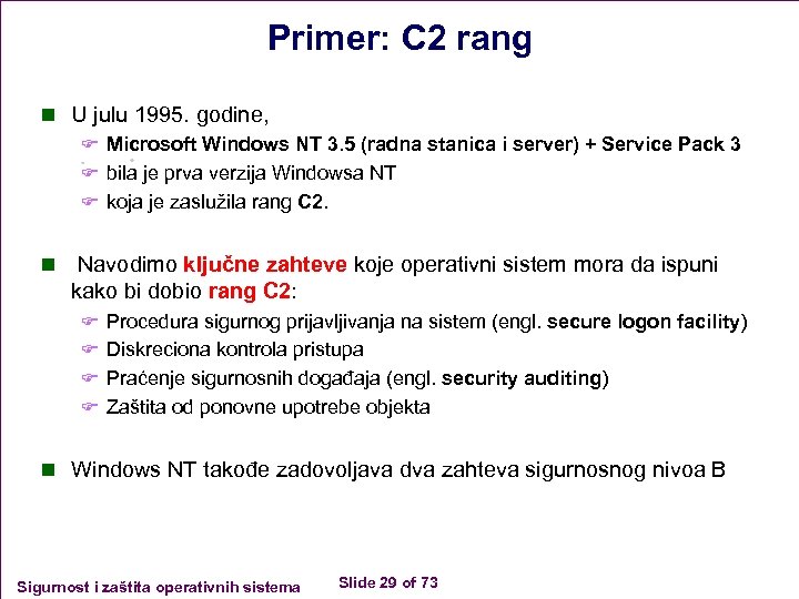 Primer: C 2 rang n U julu 1995. godine, F Microsoft Windows NT 3.