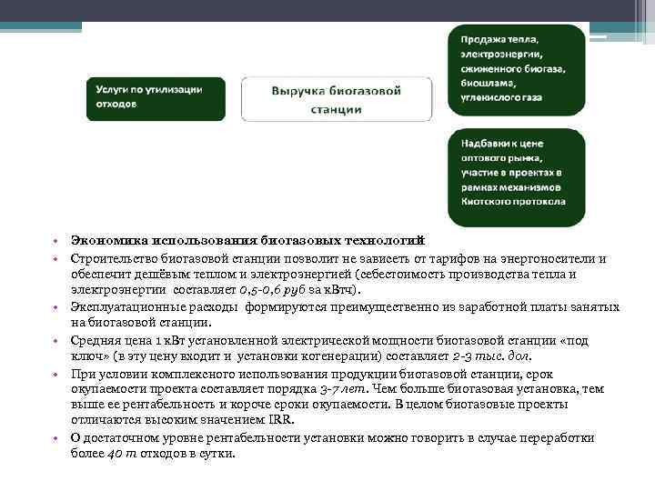  • Экономика использования биогазовых технологий • Строительство биогазовой станции позволит не зависеть от