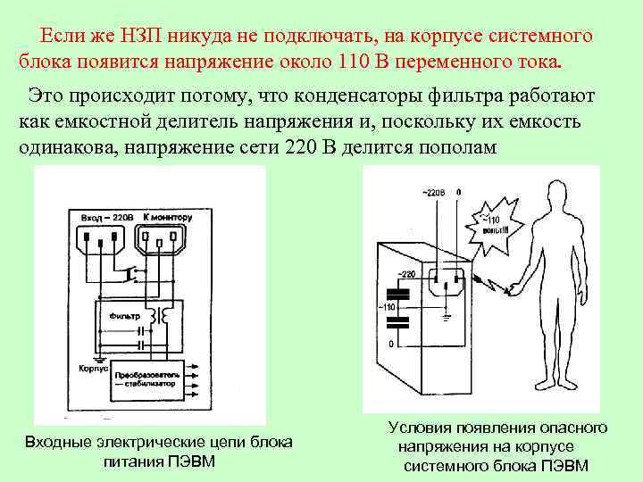  Если же НЗП никуда не подключать, на корпусе системного блока появится напряжение около