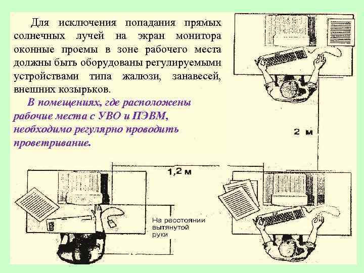 Для исключения попадания прямых солнечных лучей на экран монитора оконные проемы в зоне рабочего