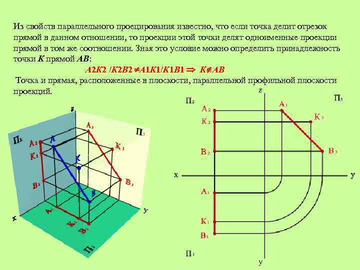 Из свойств параллельного проецирования известно, что если точка делит отрезок прямой в данном отношении,