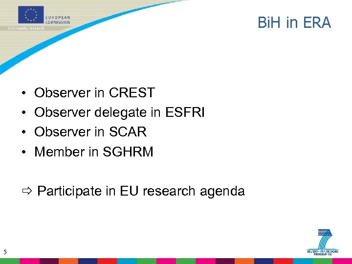 Bi. H in ERA • • Observer in CREST Observer delegate in ESFRI Observer
