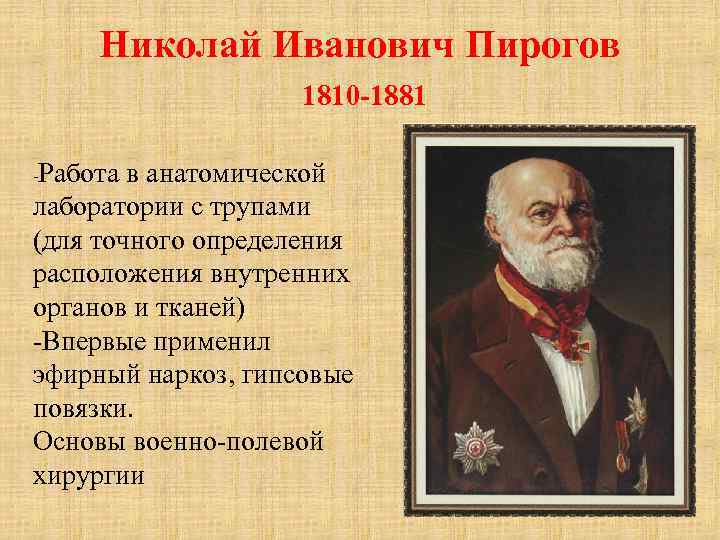 Николай Иванович Пирогов 1810 -1881 -Работа в анатомической лаборатории с трупами (для точного определения