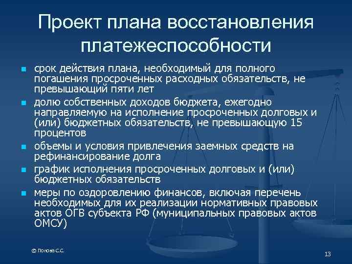 План восстановления платежеспособности