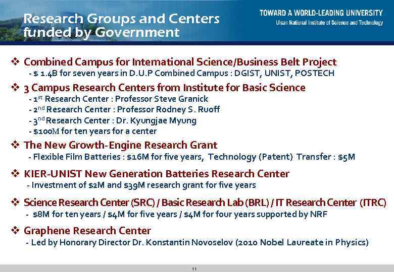 Research Groups and Centers funded by Government v Combined Campus for International Science/Business Belt