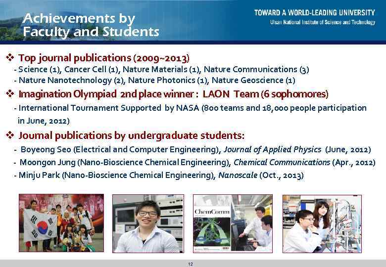 Achievements by Faculty and Students v Top journal publications (2009~2013) - Science (1), Cancer
