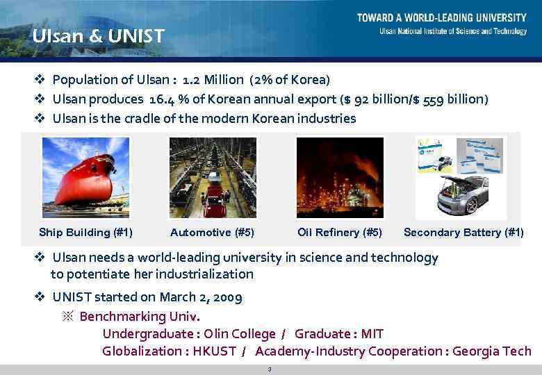Ulsan & UNIST v Population of Ulsan : 1. 2 Million (2% of Korea)