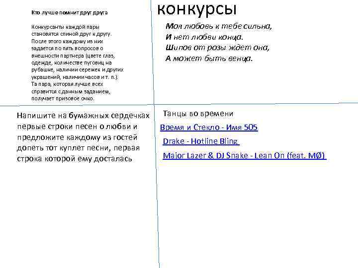 Кто лучше помнит друга Конкурсанты каждой пары становятся спиной друг к другу. После этого