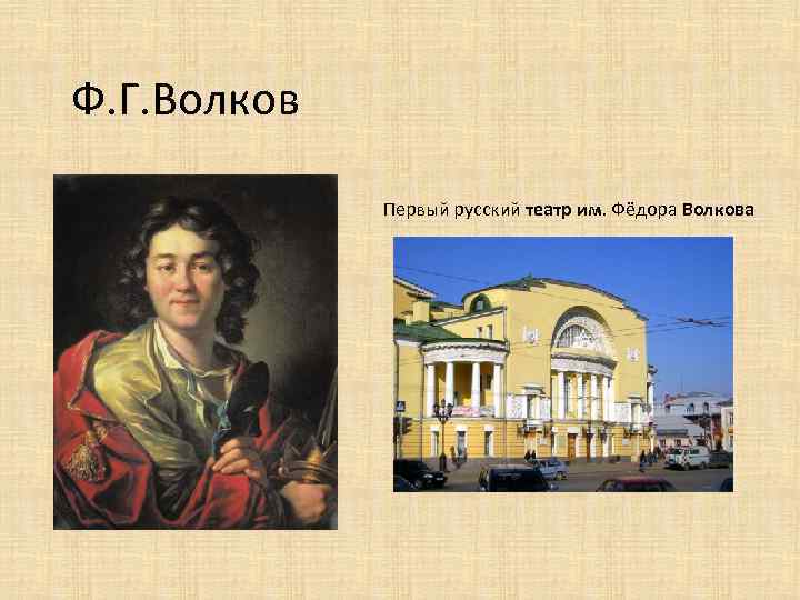 Ф. Г. Волков Первый русский театр им. Фёдора Волкова 