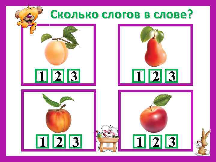 Сколько слогов в слове? 1 2 3 