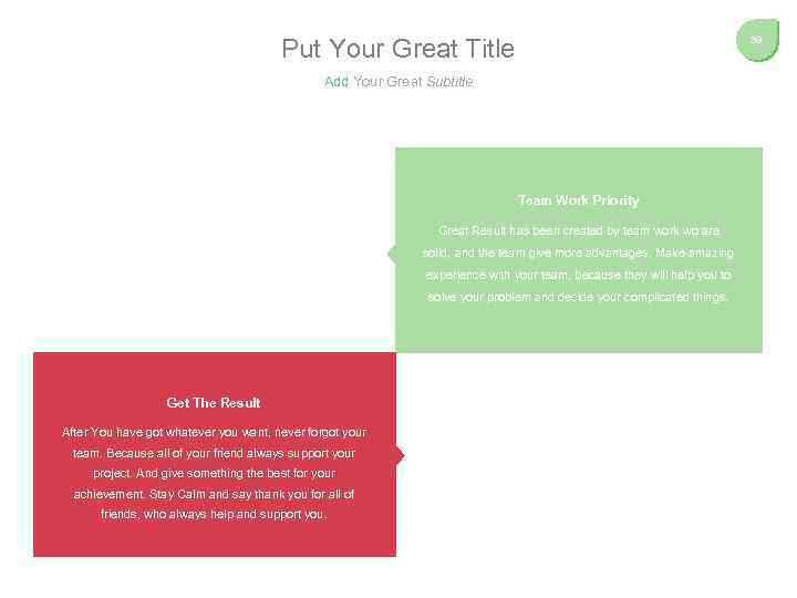 Put Your Great Title 39 Add Your Great Subtitle Team Work Priority Great Result