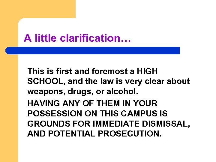 A little clarification… This is first and foremost a HIGH SCHOOL, and the law
