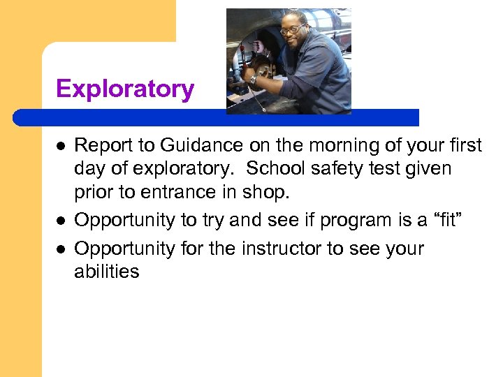 Exploratory l l l Report to Guidance on the morning of your first day