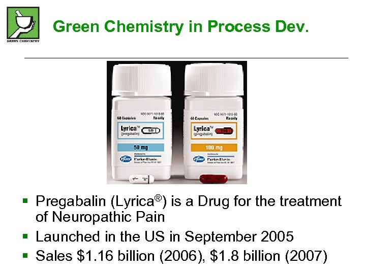 Green Chemistry in Process Dev. § Pregabalin (Lyrica®) is a Drug for the treatment