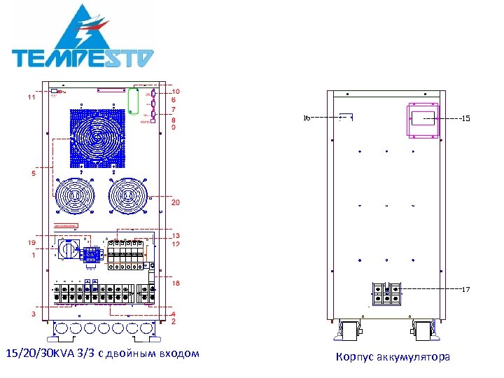 15/20/30 KVA 3/3 с двойным входом Корпус аккумулятора 