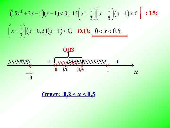 : 15; ОДЗ: ОДЗ ─ /////// ○ + ///////////// ─ ○/////// ○ ○ 0